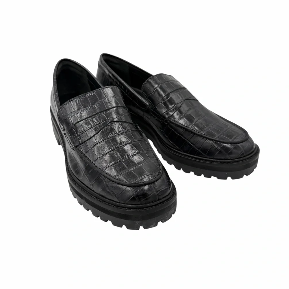 NEW Everlane Black‎ Crocodile Leather Chunky Lug Sole Loafer in Size 10